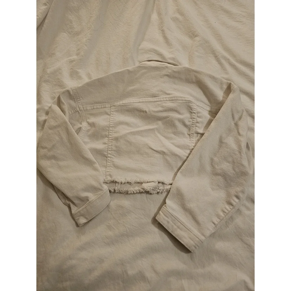 Cat &‎ Jack Girls Cropped Denim Jacket Size M (7–8) Cream White Button Front - Picture 7 of 7